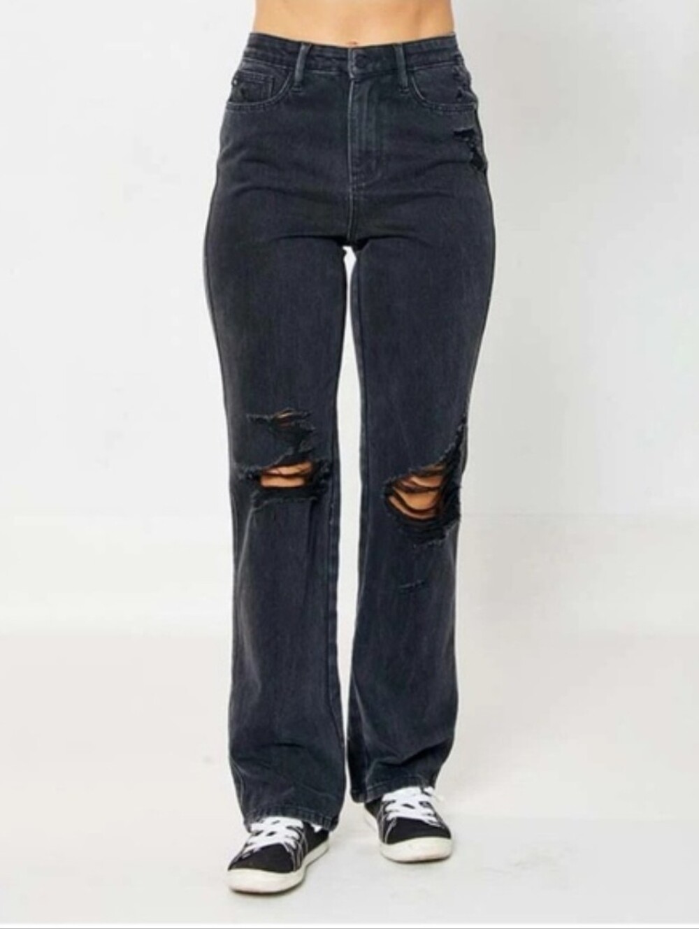 NWT Judy Blue Rigid Magic 90s Distressed Straight Leg Jeans Black 0/24 JB88737